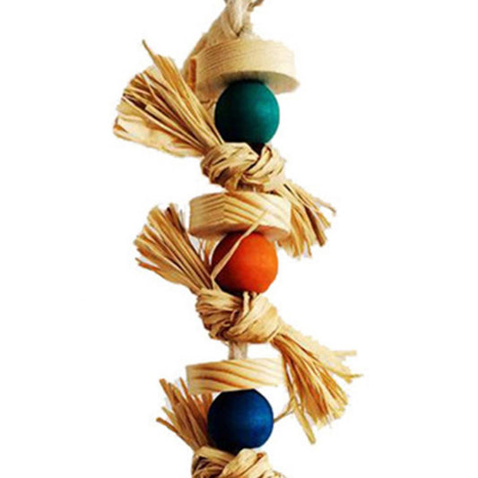 Beads Hanging Wooden Bell Toy Straw Pet Bird Parrot Cotton Rope Cage