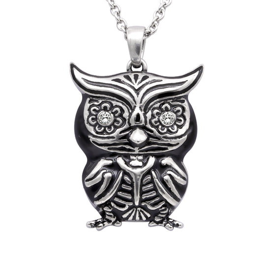 Owl Necklace "Crystal Eyes", Bird Pendant Adorned with Swarovski