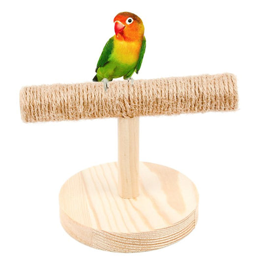 Parrot Wooden Tabletop Perch Toy Bird Stand Training Exercise Sisal