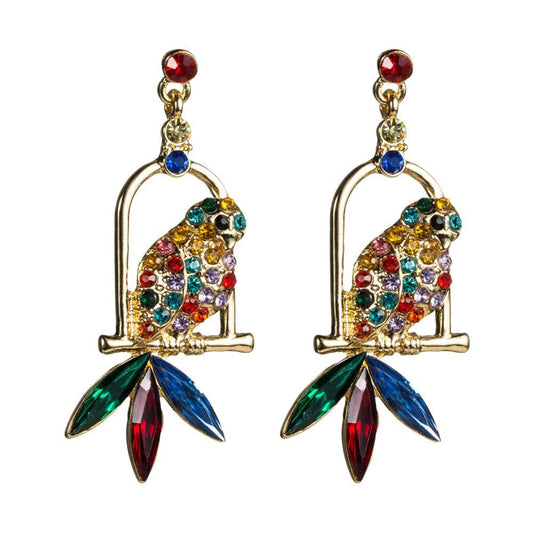 Novelty Design Rhinestone Parrot Birds Dangle Earrings For Women